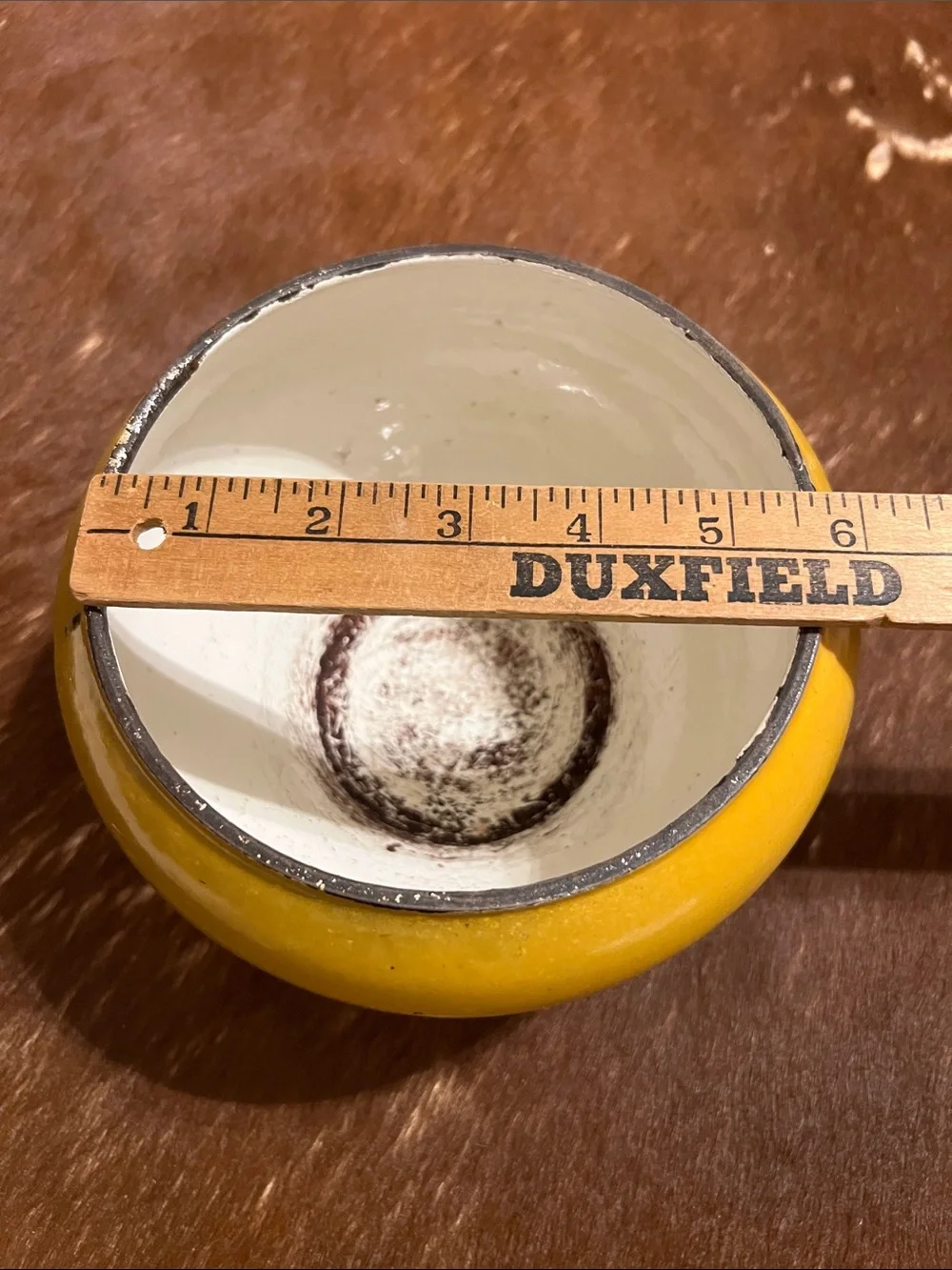 Vintage Yellow Enameled Cast Iron Mini Cauldron Pot with Lid